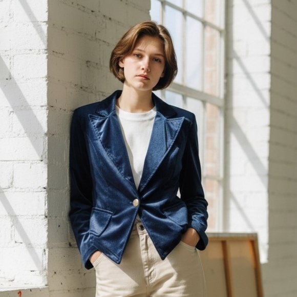 Soft abd Elegant Navy Blue Women's Blazer - Picture 5 of 8